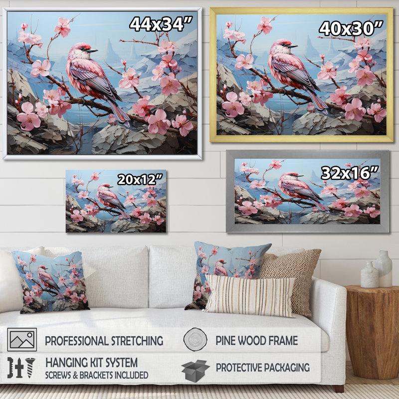 «Apple Blossom Awakening», reproduction d'art sur toile, H 24 po x l 32 po x P 1 po, Cadre flottant doré