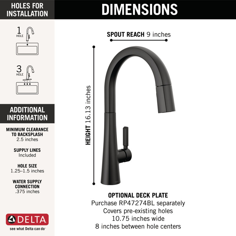 Robinet de cuisine à poignée simple Monrovia, Noir mat
