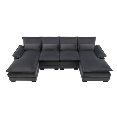 Coussin double confortable avec méridienne. Structure en bois et en fer, capacité de poids de 330 lb. Console et porte-gobelets. Structure de chaise longue grise à 1 siège. Console en bois et fer, ports, tissu gris