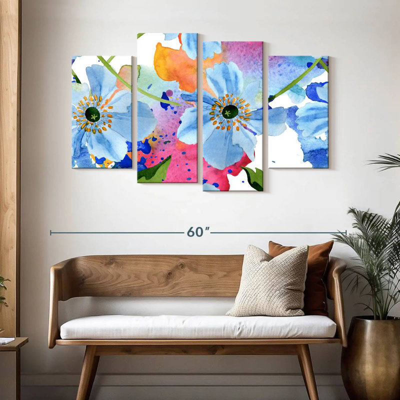 Blue Tropical Flowers, H 32 po x l 52 po