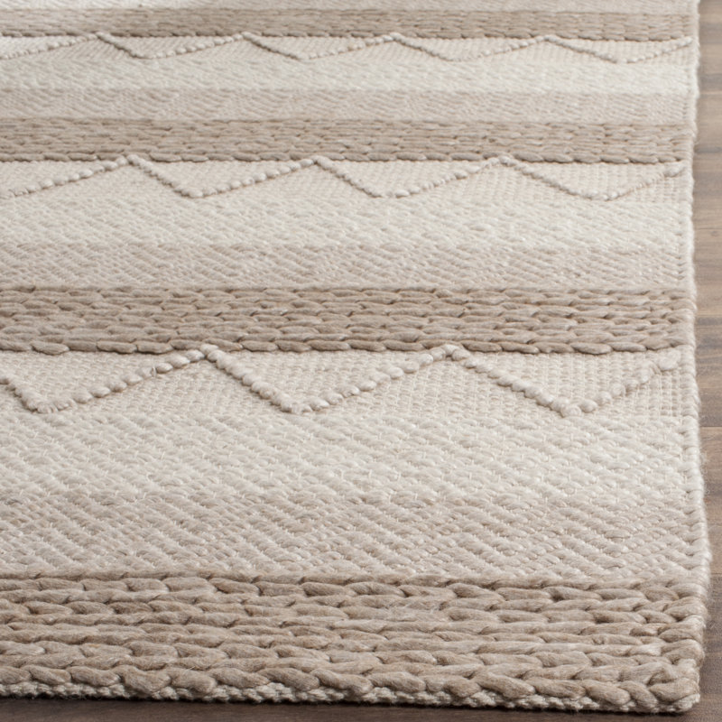 Jacques Hand Woven Wool/Viscose/Cotton. Striped Rug in Beige, Rectangle 2' x 3'