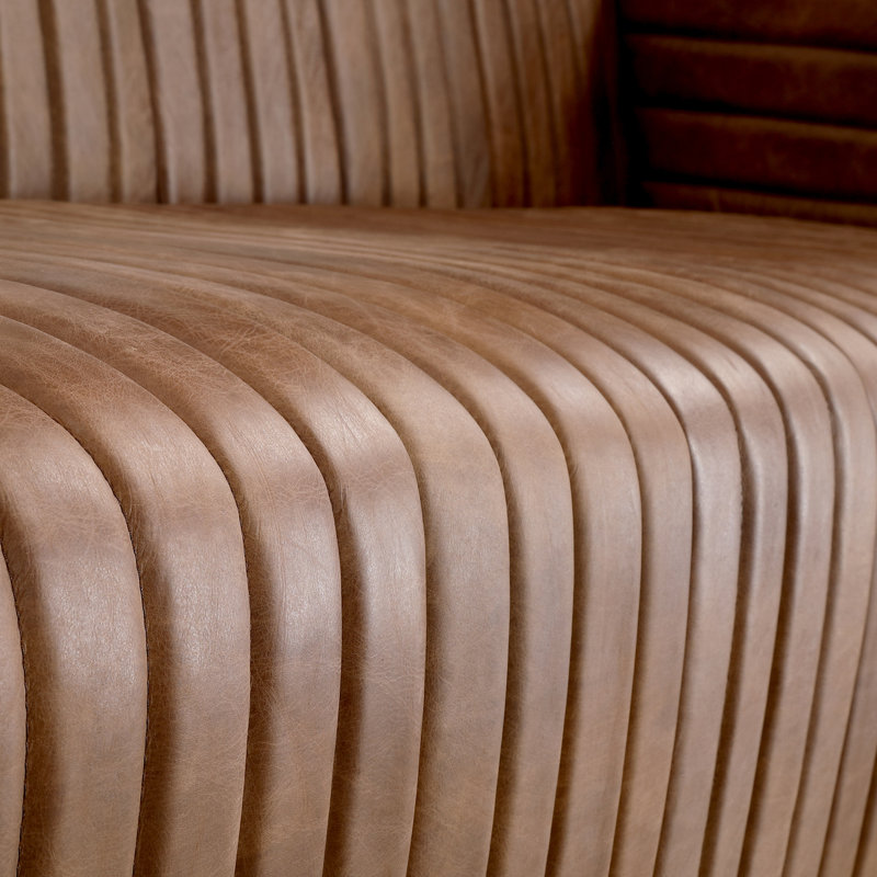Castle 95" Genuine Leather Square Arm Chesterfield Sofa, Cappuccino Genuine Leather