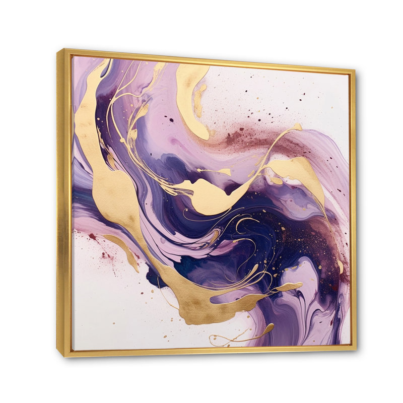 «Mauve et doré», art mural Fractals, Cadre flottant doré, H 24 po x l 24 po x P 1 po