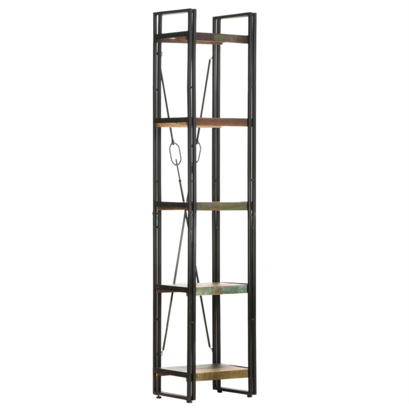 Bookcase Solid Mango Wood, Black, (5 Shelves) 70.9" H x 15.7" W x 11.8" D