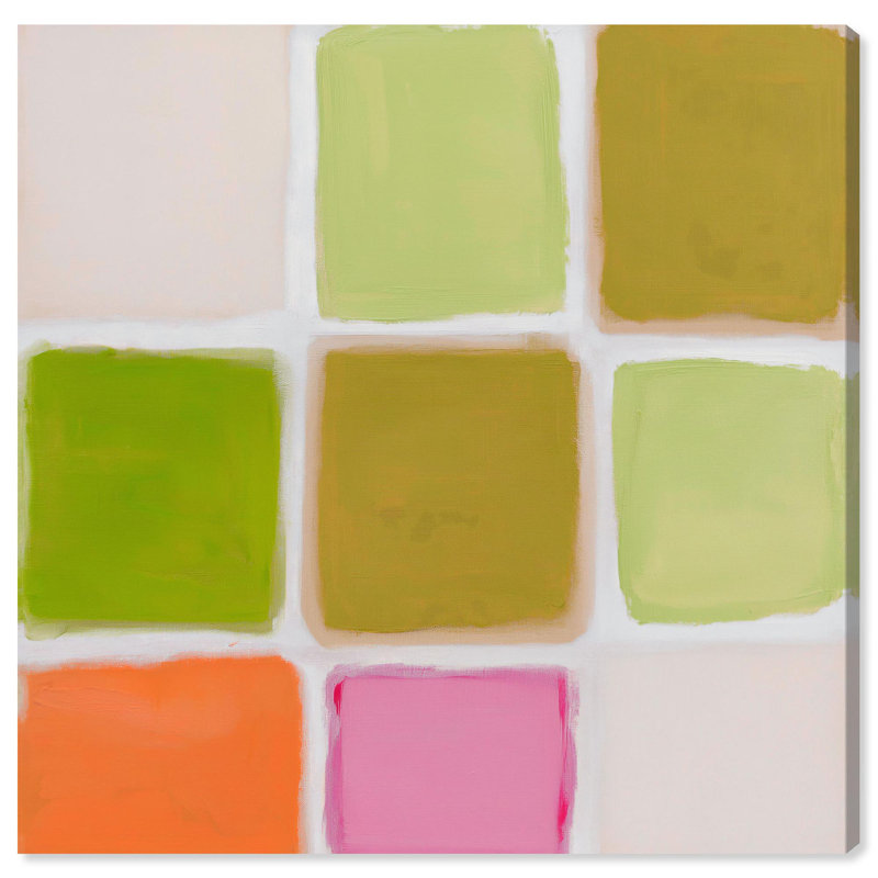 «Pastel Grid II Green», reproduction d'art sur toile par Art Remedy, H 12 po x l 12 po, Cadre argenté