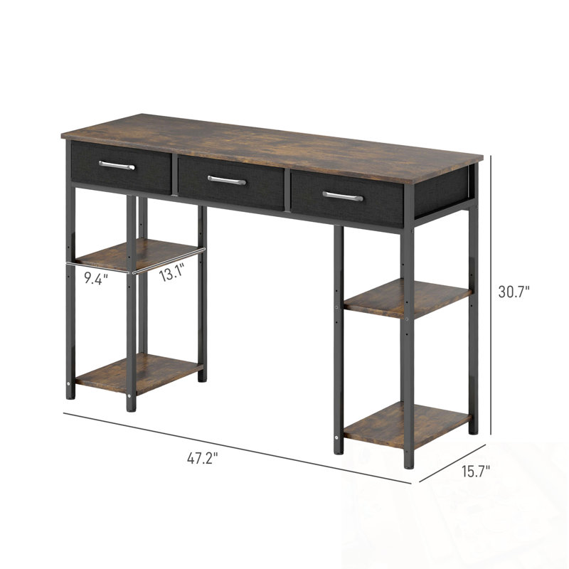 Bureau avec tablettes réglables et 3 tiroirs, Rustic Brown/Black