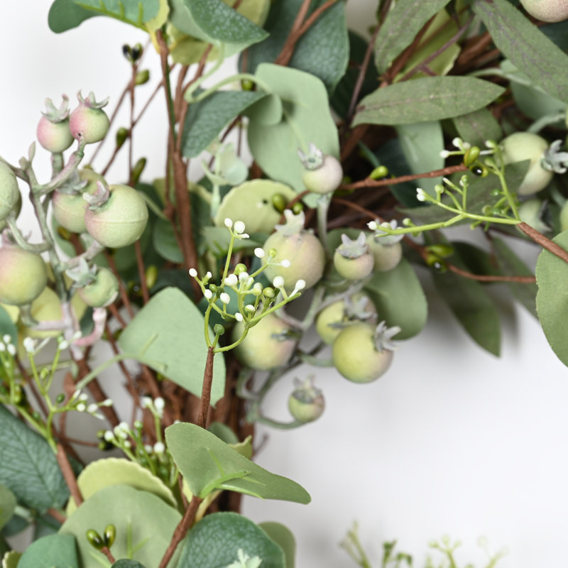 18" Farmhouse Artificial Spring Summer Eucalyptus Berry Front Door Wreath