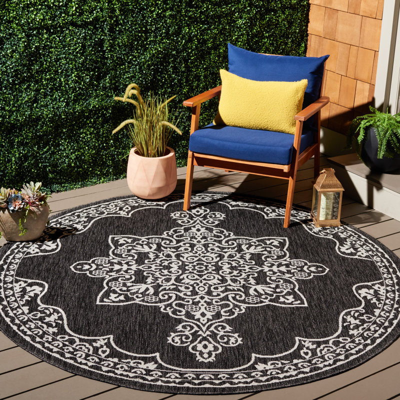 Alessa Performance Performance Oriental Indoor/Outdoor Area Rug, Round 6'7"