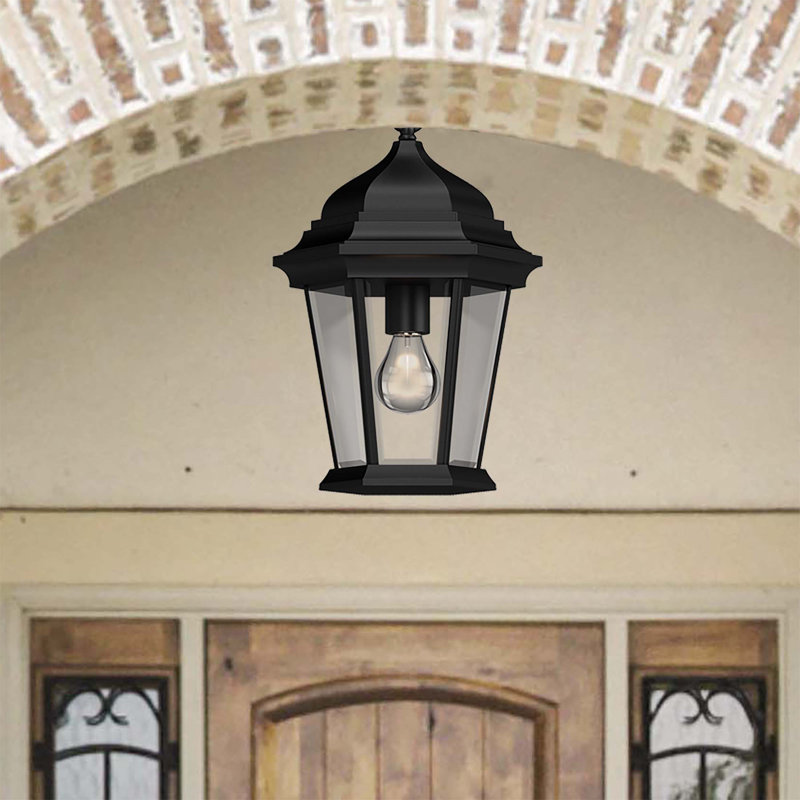 1-Light Outdoor Black Hanging Lantern Pendant with Clear Beveled Glass
