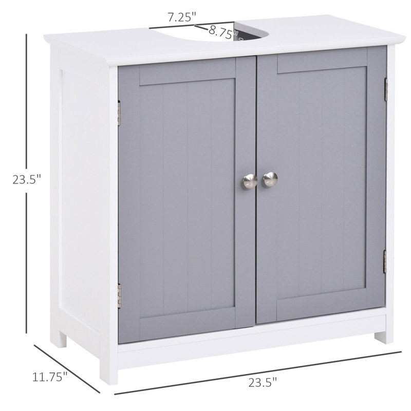 Armoire de rangement sous le lavabo avec espace en U. Blanc et gris. Offre un espace de rangement supplémentaire. Tablette réglable. Solide. L 23,5 po x P 11,49 po. Supporte le rangement de salle de bain de 22 lb, armoire