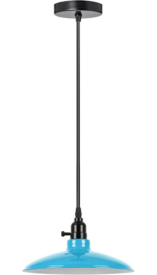 Industrial Metal Pendant Lamp Shade Easy-Fit Flat Light Fixture Cover for Kitchen Island, Farmhouse Modern Decor, E27 Compatible Light Shade for Ceili