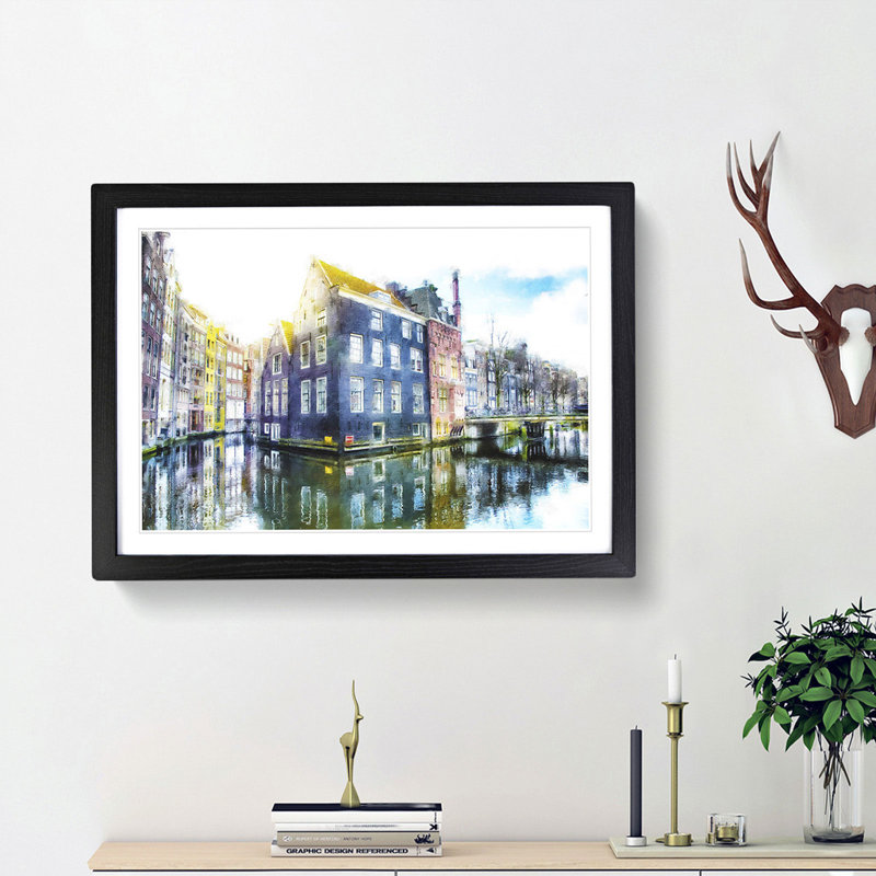 Reflections of Amsterdam - Framed Print, 62cm H x 87cm W x 2cm D, Black Framed