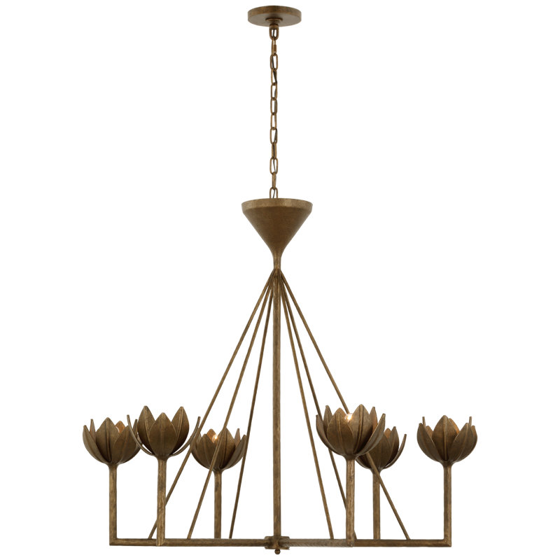 Alberto 6 - Light Chandelier, 34.75" H x 38.75" W x 35.25" D, Antique Bronze Leaf