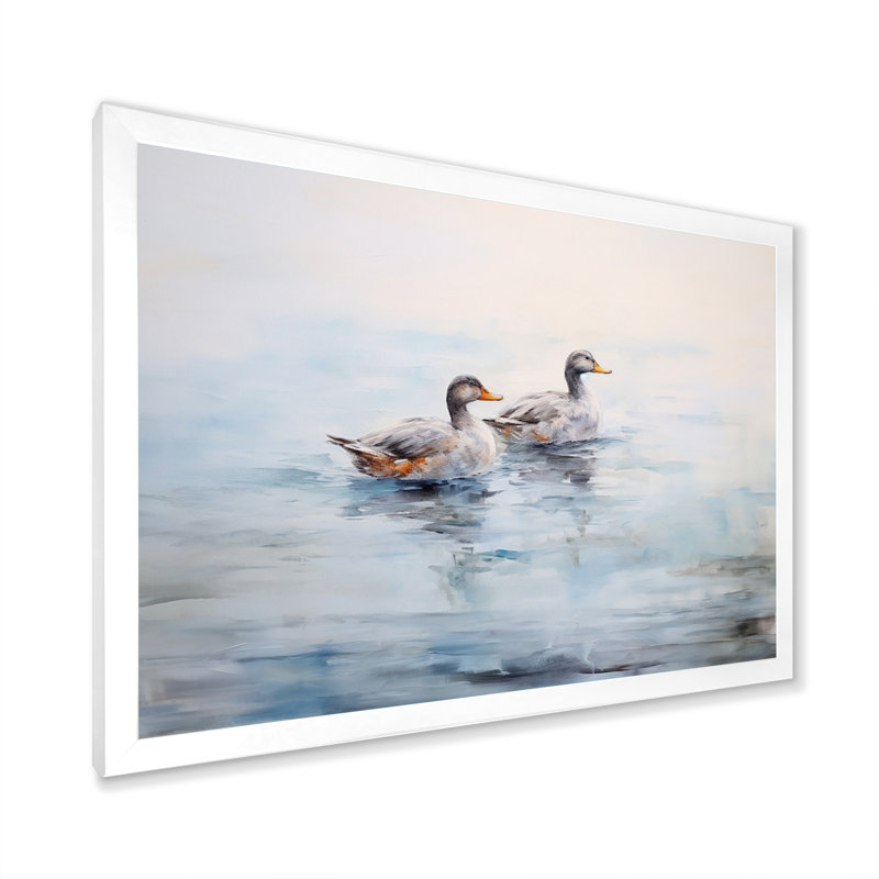 «Brown Ducks», reproduction sur toile, Cadre simple blanc, H 34 po x l 44 po x P 1,5 po
