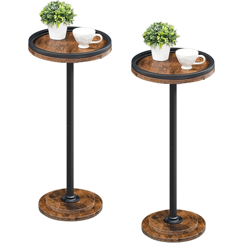 Petites petites tables d'appoint rondes, ensemble de 2, tables à boissons, tables basses Martini avec piédestal pour petits espaces dans le salon, la chambre à coucher, le canapé, brun rustique