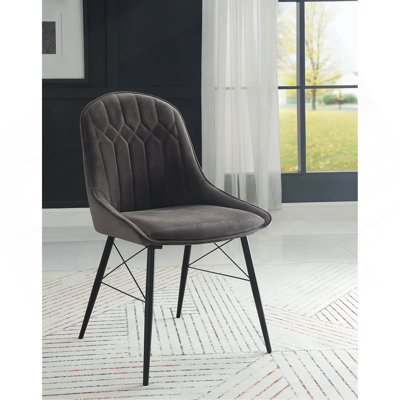Abraham Dark Grey Fabric & Black Finish Side Chair (Set Of 2)