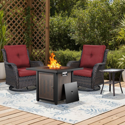 Ensemble de foyer d'extérieur 4 pièces Wendye avec 2 chaises pivotantes et table d'appoint pour patio, terrasse, jardin