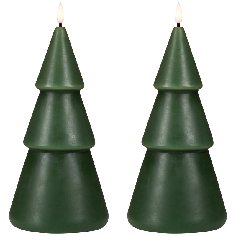 Bougies de cire d'arbre de Noël DEL sans flamme scintillantes à nervures - 6 "- vert - ensemble de 2, Vert