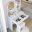 Coiffeuse à DEL ronde de 17 po avec miroir tricolore, tabouret confortable, grand bureau, tablettes de grande capacité, convient aux petits espaces de vie, coiffeuse blanche, interrupteur tactile, multi coussins moelleux