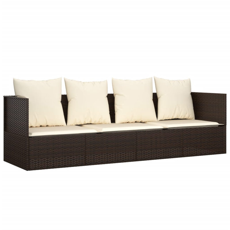Ebern Designs Patio Lounge Bed With Cushions Poly Rattan, Cream, Brown