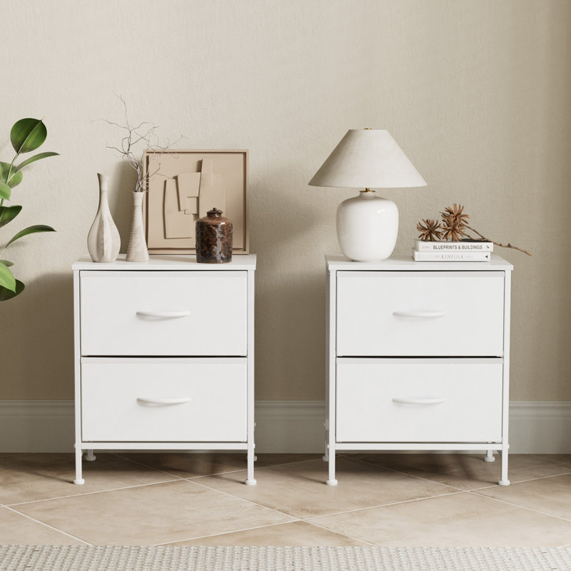 Jaece Modern 2-Fabric Drawer Nightstand, Small Space Bedside Table, End Table Storage Cabinet, White
