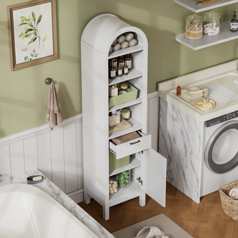 Arched Storage Cabinet, 70" High Narrow Cabinet, with A Closed Compartment, Drawers and 3 Adjustable Shelves, Suitable for Vertical Storage in Bathrooms, Kitchens and Living Rooms