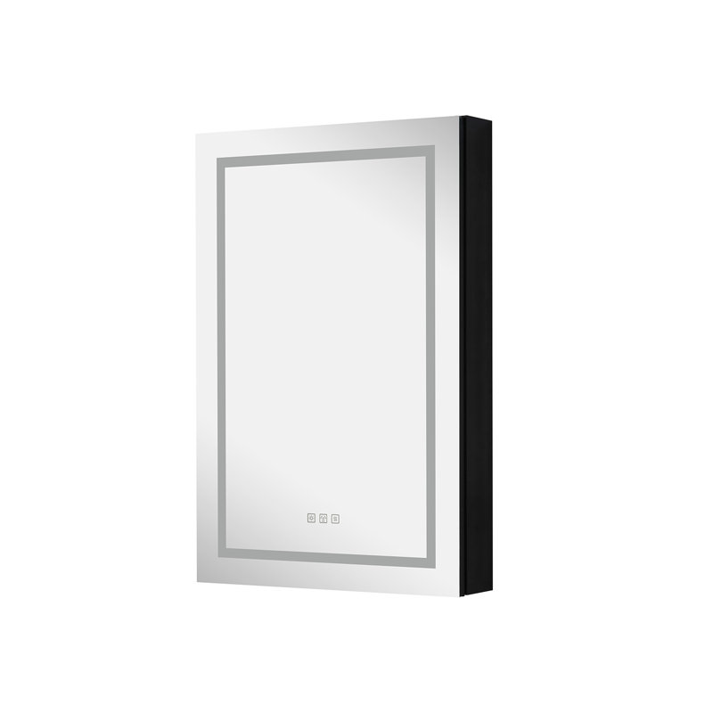 Armoire à pharmacie sans cadre à 1 porte avec éclairage DEL et prise de courant Arlondo, Noir mat / argent, Droite