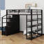 Lit mezzanine pratique en métal avec tablettes de rangement, armoire et garde-robe