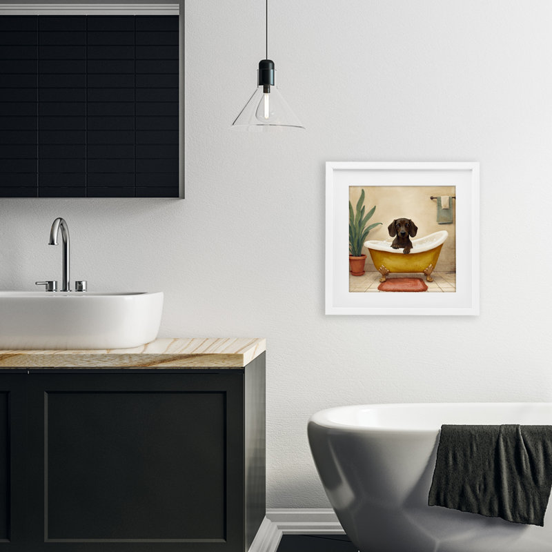 «Bubble Bath Brown», reproduction sous verre encadrée par Kim Allen, H 13 po x l 13 po, Cadre blanc côtier