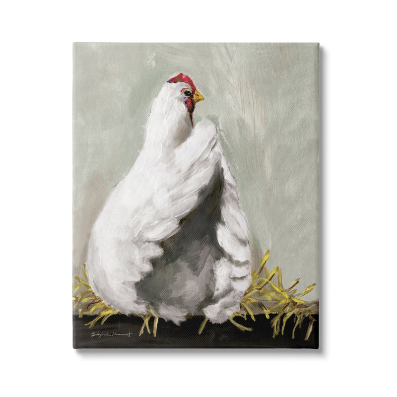 «Country Hen Farm Animal» - peinture sur toile tendue, H 20 po x l 16 po x P 1,5 po