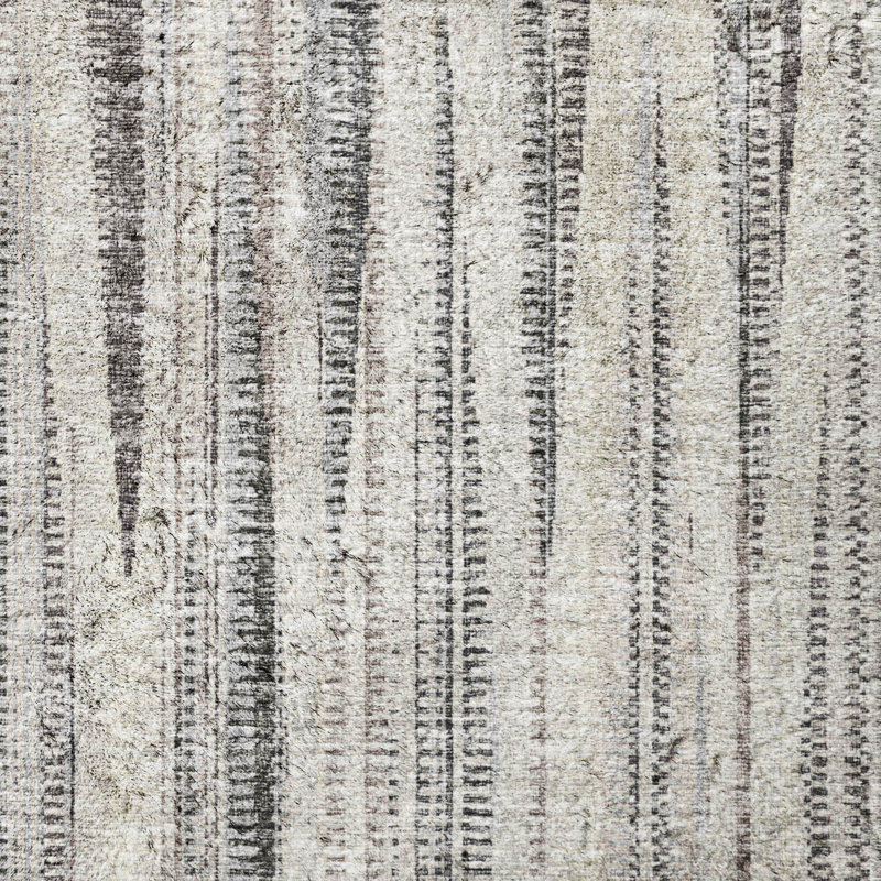 Tapis à rayures texturé de qualité supérieure lavable à la machine ADS31, Beige, Rond 8 pi