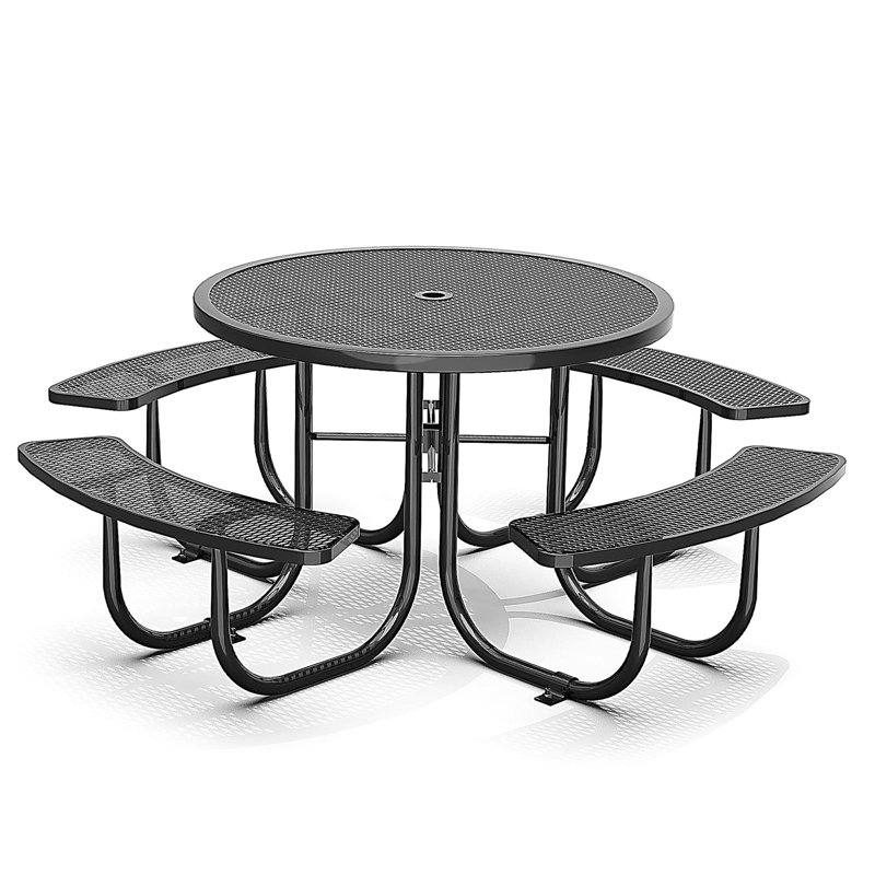 46-Inch Black Round Picnic Table with Umbrella Hole