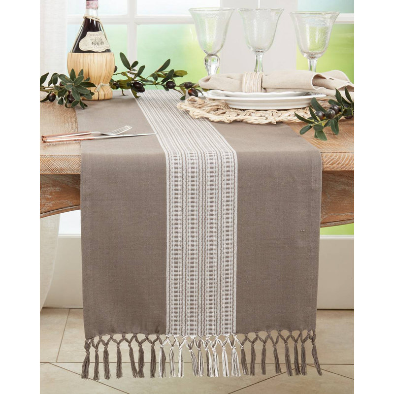 Roshundra Rectangle Striped Cotton Table Runner, Gray
