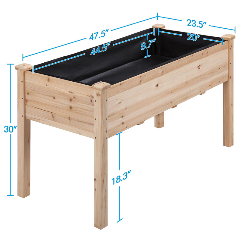 Rigney  Outdoor Fir Wood Elevated Planter with Fabric Liner & Drainage Holes, Gray, 30" H x 48" W x 24" D