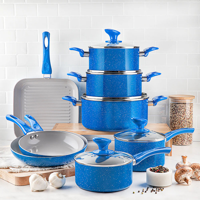 Granitestone Farmhouse 13 Piece Aluminum Ultra Durable Cookware Set, Blue