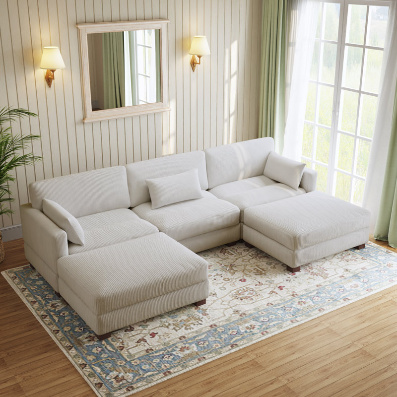 Canapé modulaire en velours côtelé Maelina , Velours côtelé gris sel de mer, H 30,7 po x l 123,6 po x P 68,1 po