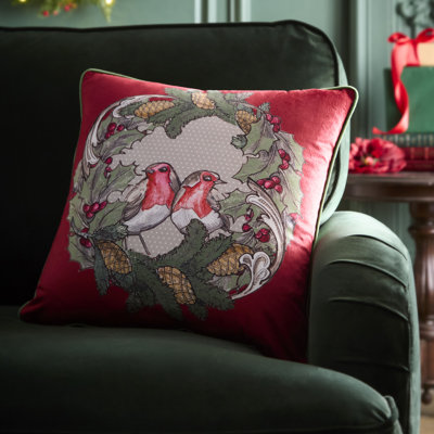 Laurence Llewelyn-Bowen Festive Robin Cushion Red
