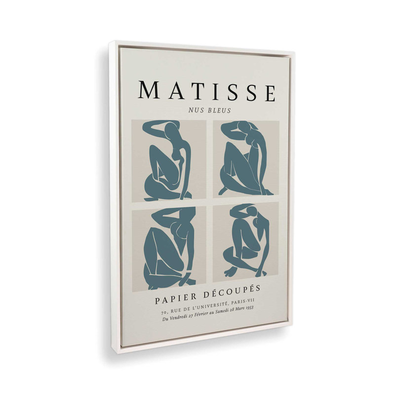 Nus Bleus Matisse, affiche d'art v2, H 30,75 po x l 20,75 po x P 1,75 po, Cadre flottant blanc opaque