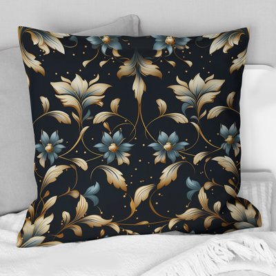 Blue And Golden Luxury Flower Pattern - Throw PillowAbstract Coral Reef Multicolor Azure - Throw Pillow