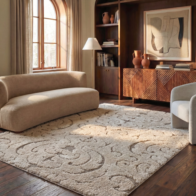 Elwin Shag Performance Damask Rug, Rectangle 8' x 10'