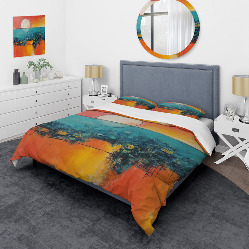 Ensemble de housse de couette bleu et orange, Housse de couette pour grand lit