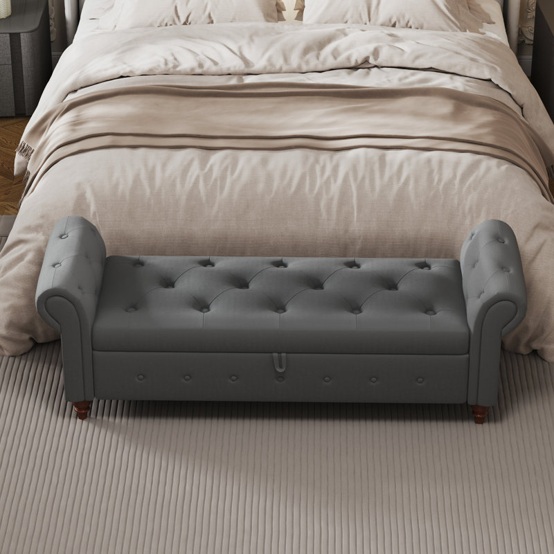 40" Tufted Storage Bench, Upholstered Storage Ottoman Bench, Rolled Arm Window Bench, Dark Gray, 20.5'' H x 40'' W x 17'' D