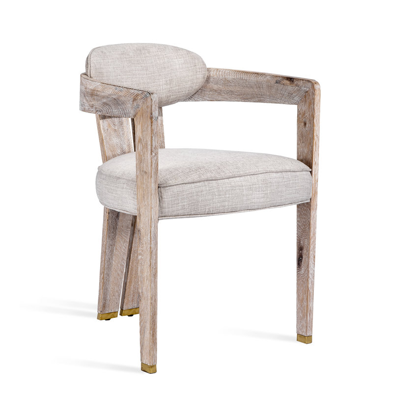 Maryl 20'' H Linen Upholstered Oak Armchair, Heathered Cream, Whitewash