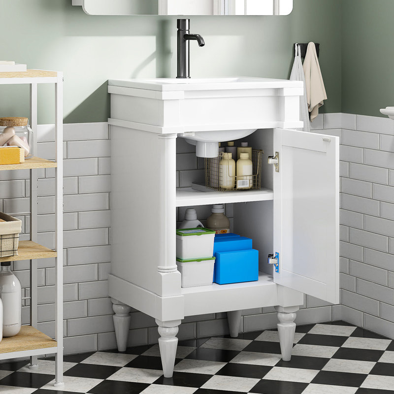 Petit meuble-lavabo avec lavabo en céramique - Boîtes de rangement autoportantes