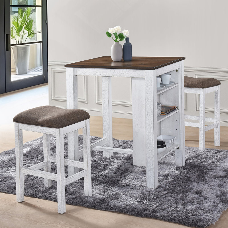 Ensemble de table de salle à manger 3 pièces, table de salle à manger avec espace de rangement et deux tabourets