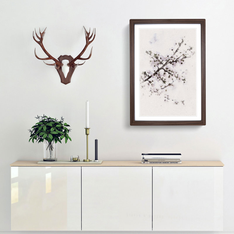 Branch of a White Cherry Blossom Tree - Picture Frame Painting Print, 33cm H x 24cm W x 2cm D, Walnut Framed