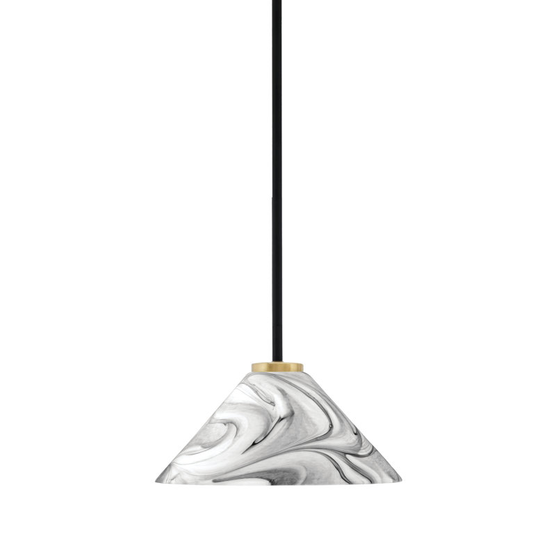 Mini-luminaire suspendu 1 lumière Amarmula, fini noir mat et laiton vieilli, verre onyx 12 po, Noir / blanc