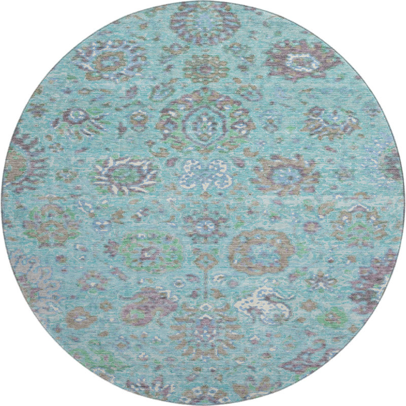 Premium Machine Washable Ariel Global Rug, Round 8'
