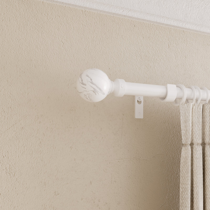 84" Adjustable Single Curtain Rod and Coordinating Finial Set, 84" - 120"