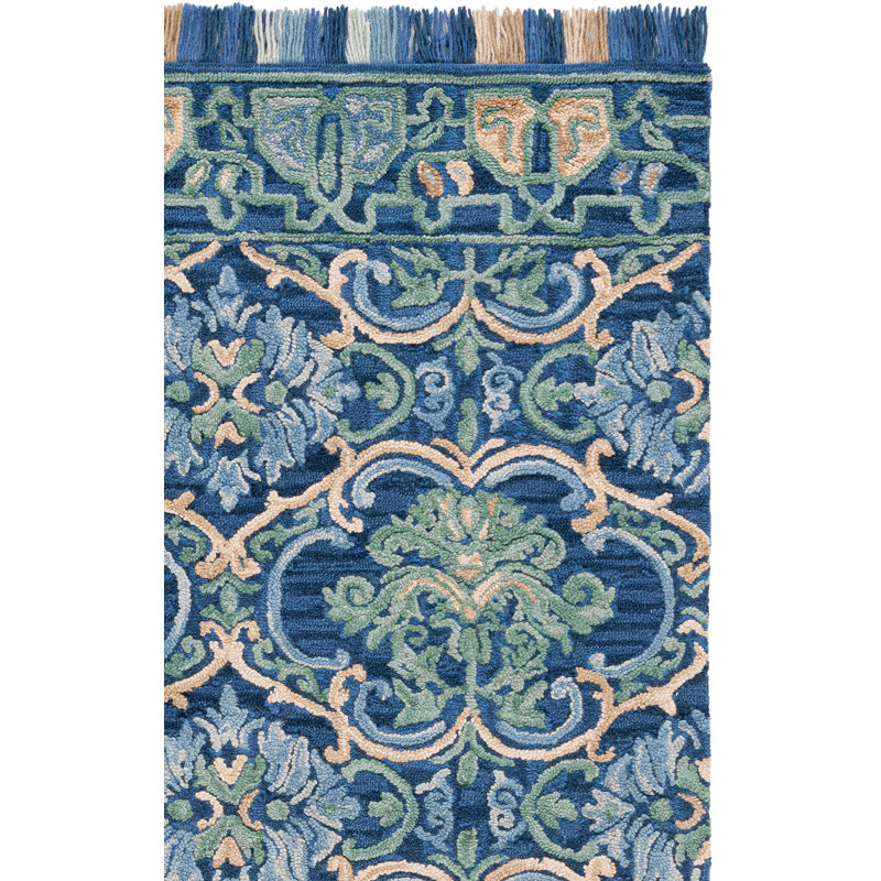 Jahiem Hand-Tufted Wool/Cotton Navy/Green Area Rug, Rectangle 8' x 10'